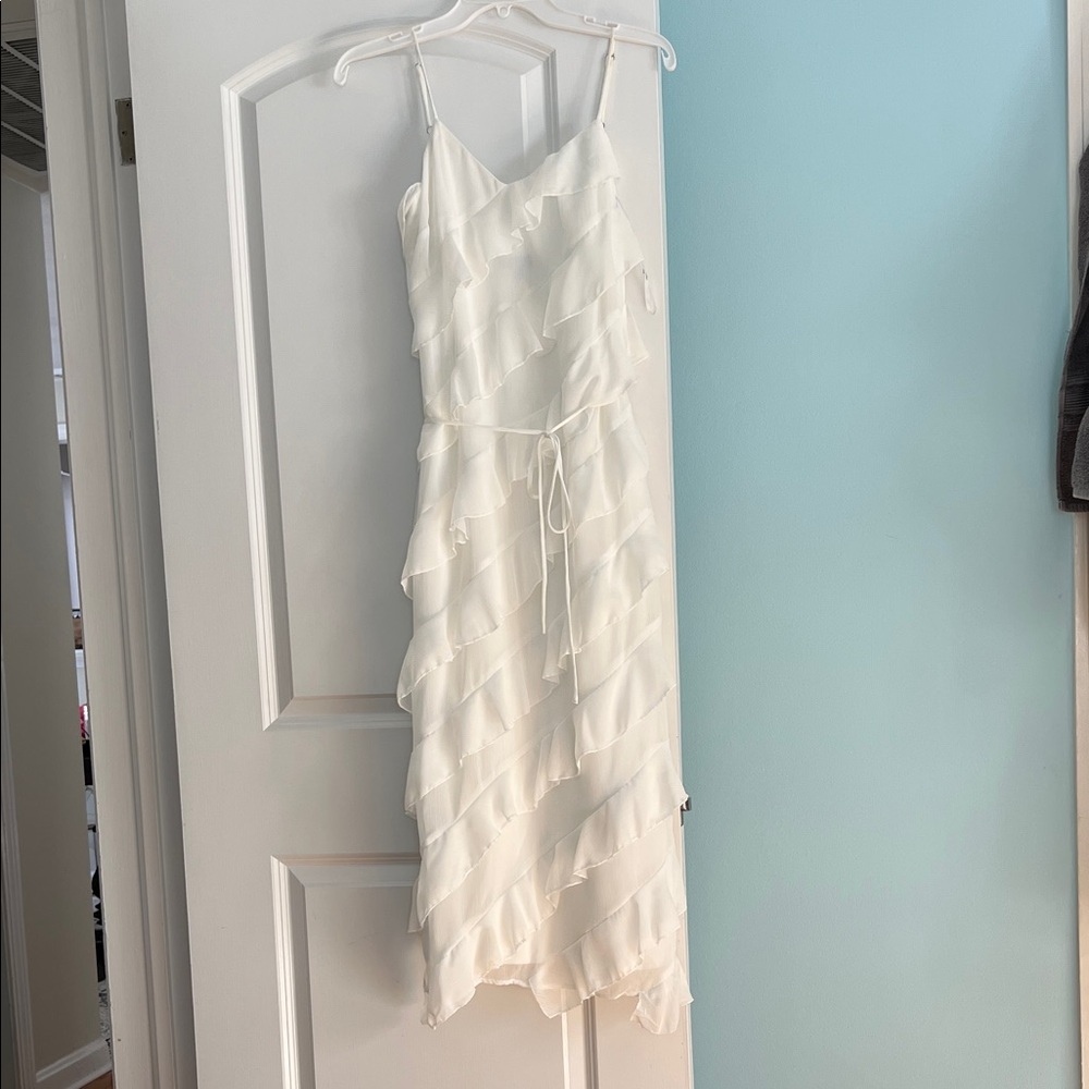 Lulu's Cream Asymmetrical Ruffle Dress